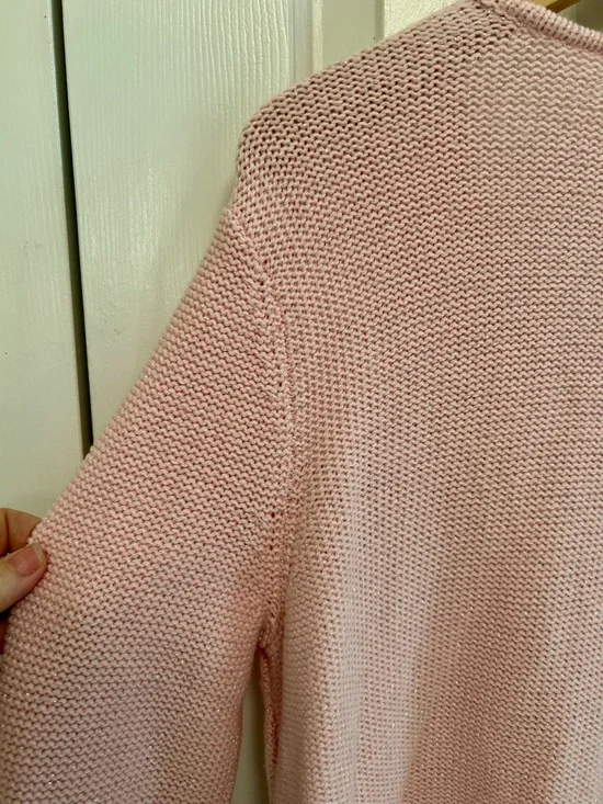 Chaps Pink Cable Knit Sweater Silver Metallic Thread Size Large - Picture 7 of 9